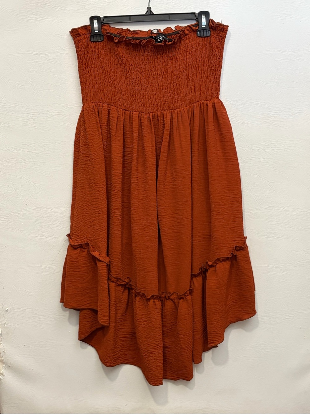 Cider Rust Smocked High-Low Ruffle Dress Large
